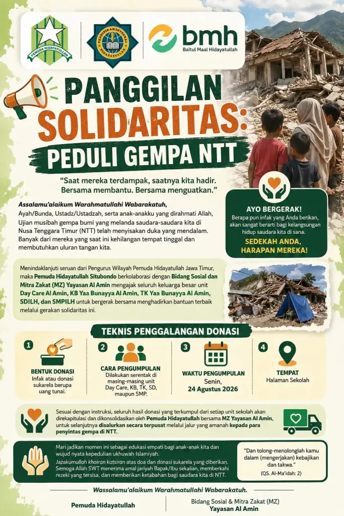 Panggilan Solidaritas Peduli Gempa NTT, Pemuda Hidayatullah Situbondo Ajak Keluarga Besar Al Amin Bergerak Bersama